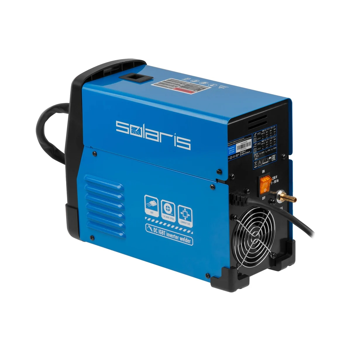 Полуавтомат сварочный Solaris MIG-200EM (220В; MIG/FLUX/MMA; встр. горелка 2 м; смена полярности; ка