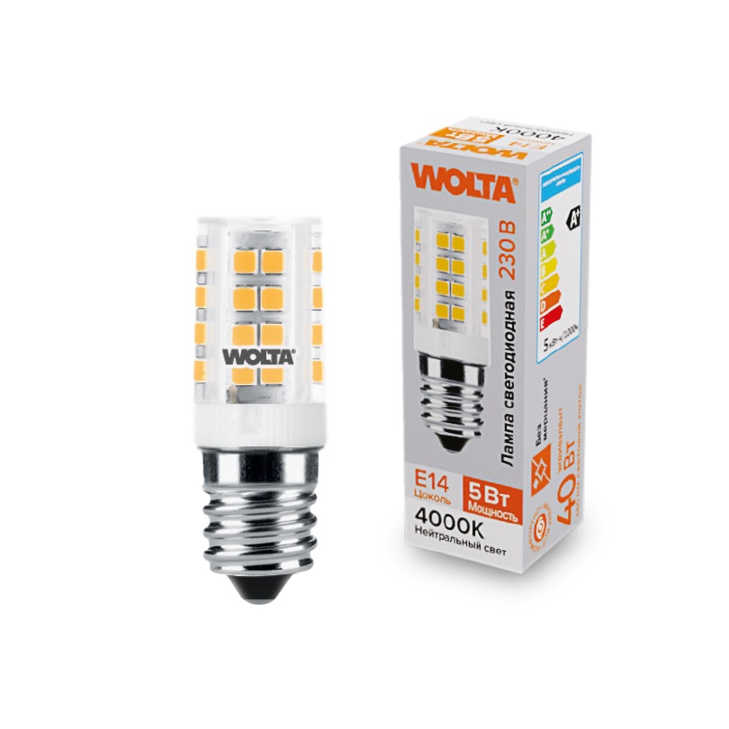Лампа светодиодная WOLTA WSTD-JCD-5W4KE14-C (керамика) "Капсульная для холодильников и вытяжек" JCD 