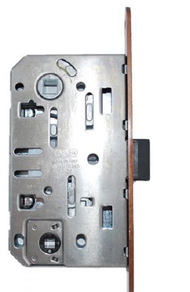 Замок врезной с защелкой ванна\туалет с отв.пл.бронза В 01102.50.02