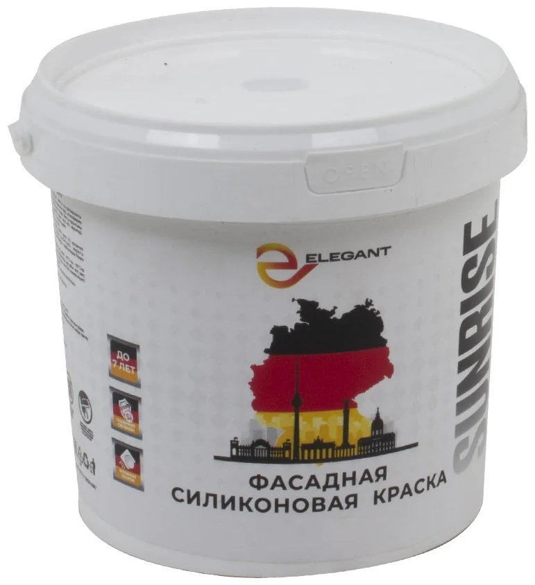 Краска Elegant акриловая Sunrise фасадная силиконовая для наружных и внутренних работ 0,9 л