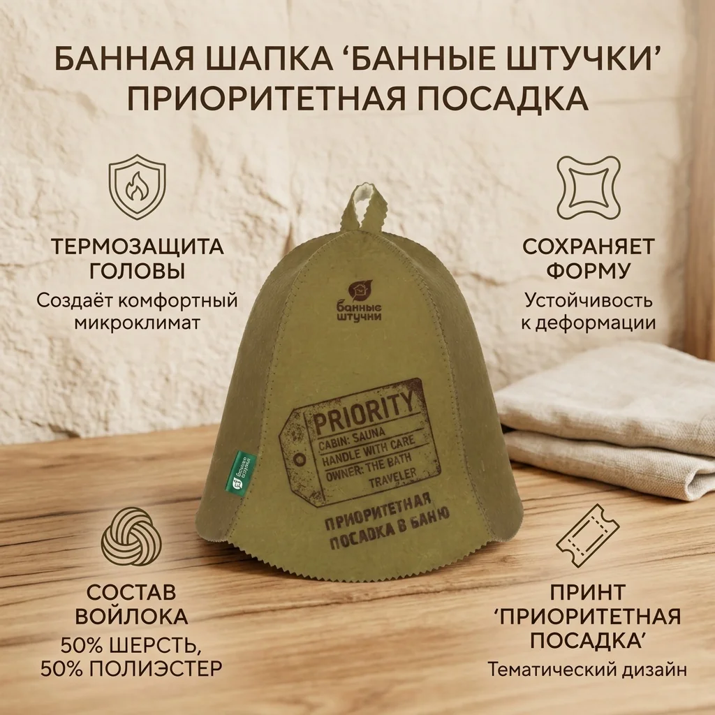 Шапка для бани и сауны Банные штучки, Приоритетная посадка в баню 41521