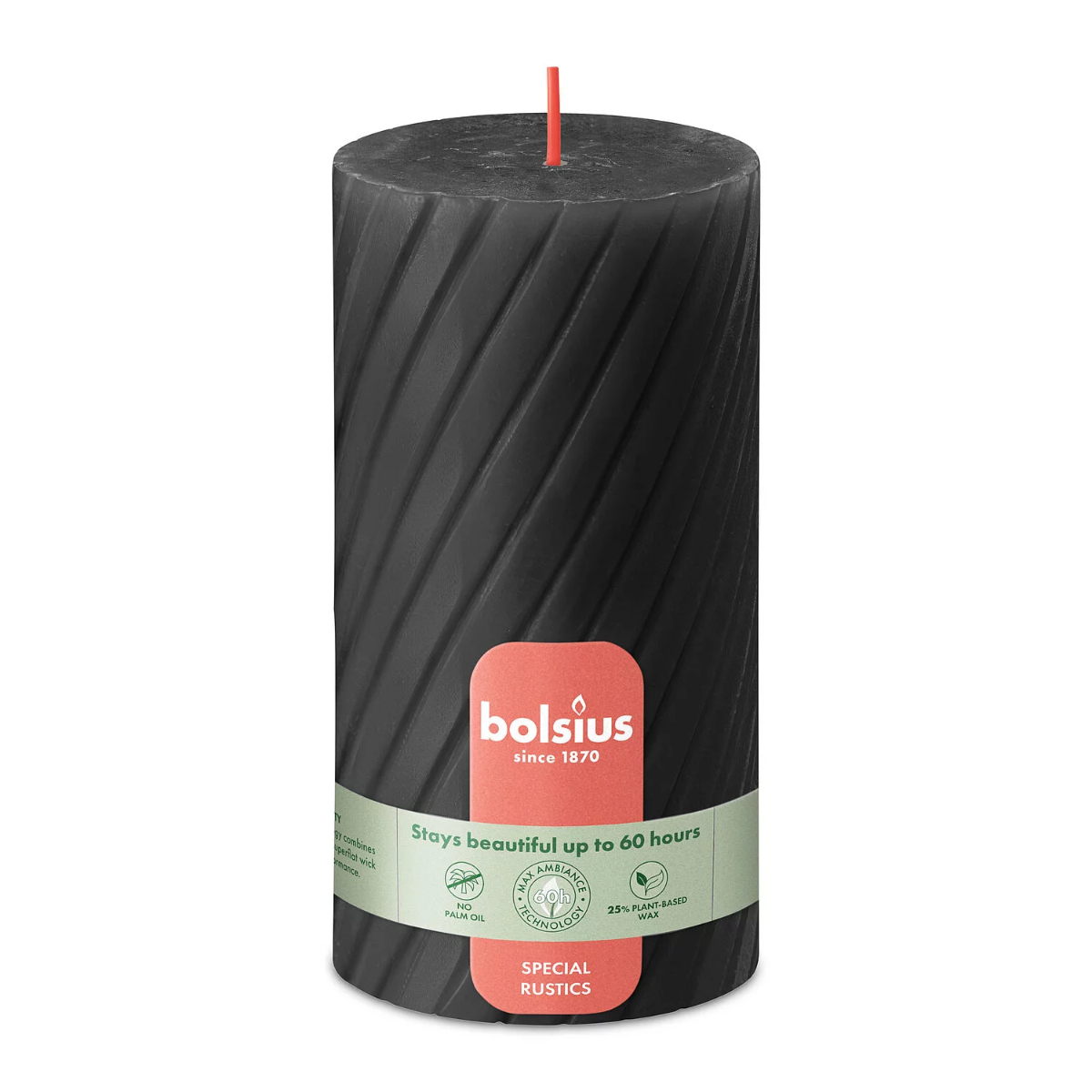 Свеча столбик Bolsius Rustic Twisted ribbed 13х6,8 см Stormy Grey