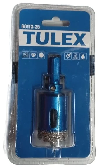 Коронка алмазная TULEX 60113-25 по стеклу и керам.плитке, центр.сверло, трехгранный хвостовик, 25мм