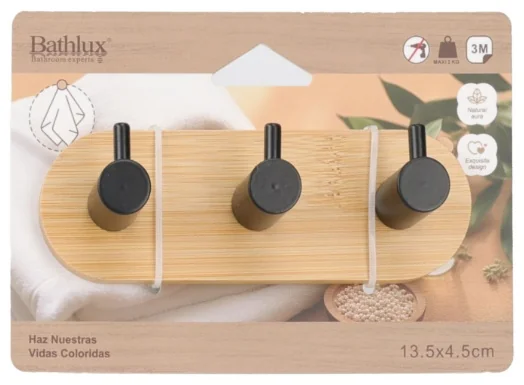 Планка Bathlux с 3 крючками для ванной комнаты 30594