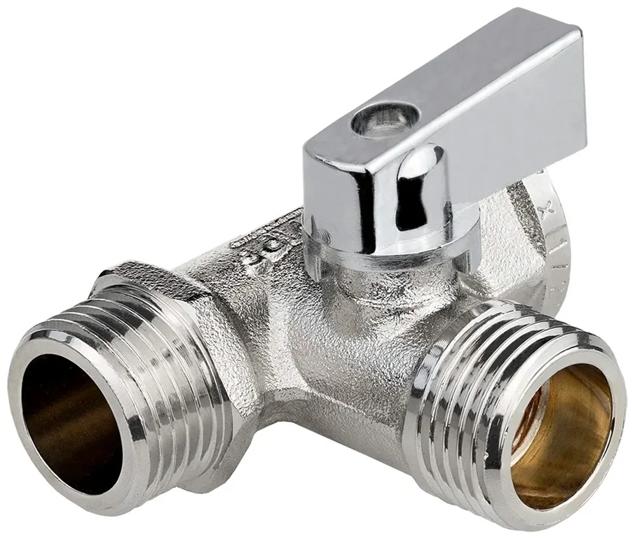Кран шаровой трёхпроходной для бытовой техники 1/2" х 1/2" х 1/2" в/н/н, никел.латунь, ГОСТ, MPF