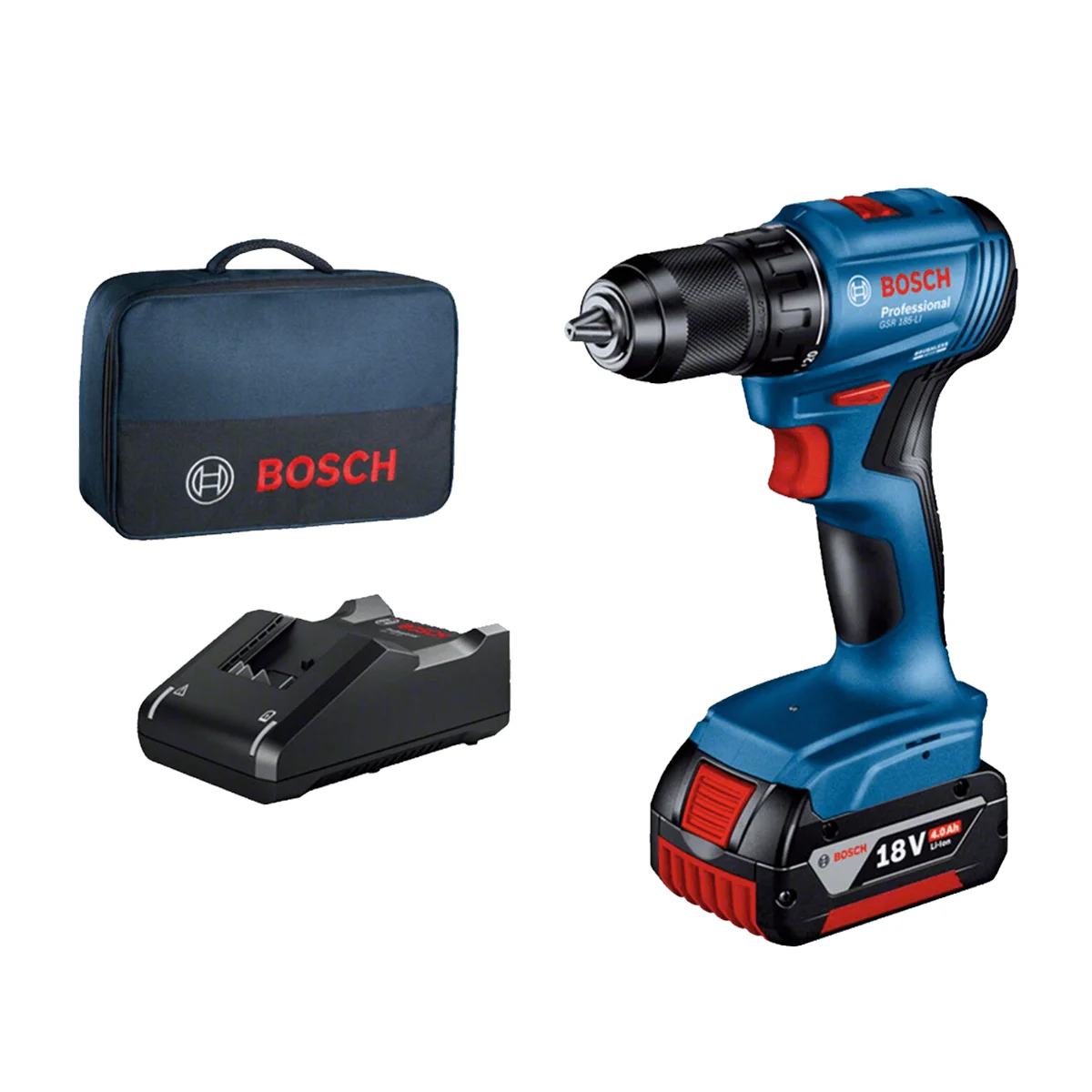 Дрель-шуруповерт BOSCH  GSR 185-LI 06019K3005  1 акб 4А + ЗУ (сумка) , мет.патрон 10мм (нов)