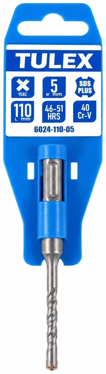 Бур по бетону TULEX 6024-110-05, 4 резца YG8C, 40 Cr-V, 46-51 HRS, хвостовик SDS-Plus, 110*5мм