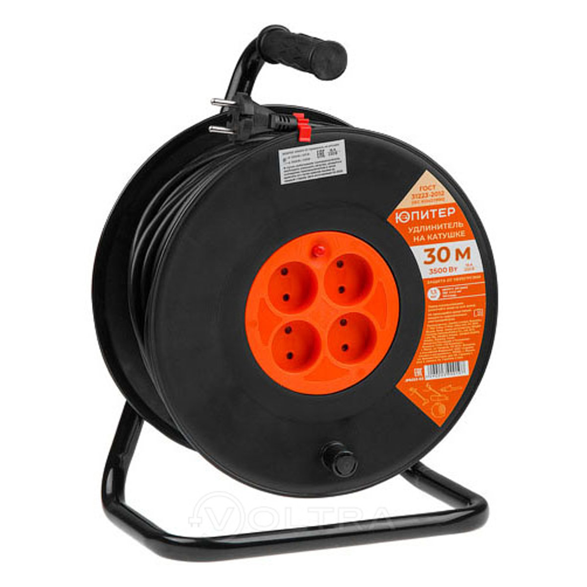 Удлинитель на катушке 30м (4 роз., 3,5кВт, б/з, ПВС 2х1,5)  Юпитер