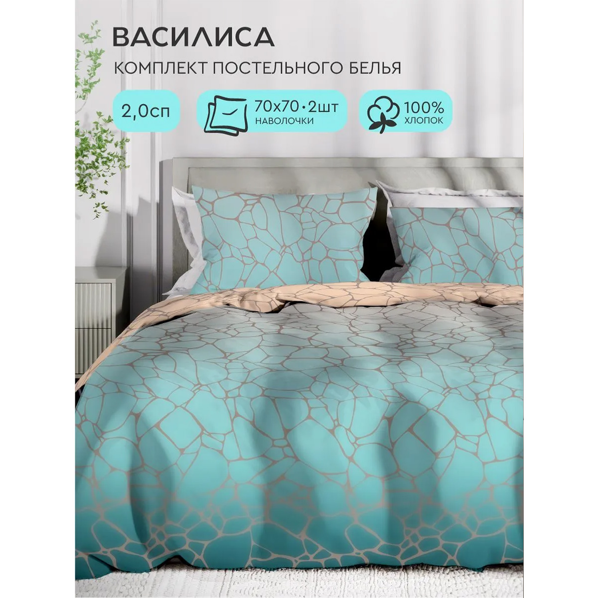 Комплект постельного белья Василиса 2,0 сп нав 70х70х2 шт 20839/1 Бязь