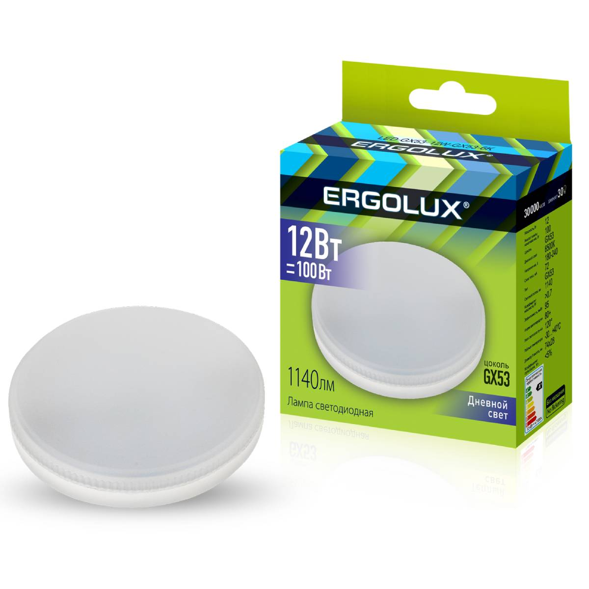 Лампа Ergolux LED-GX53-12W-GX53-6K (Эл.лампа светодиодная 12Вт GX53 6500К 180-280В) 14238