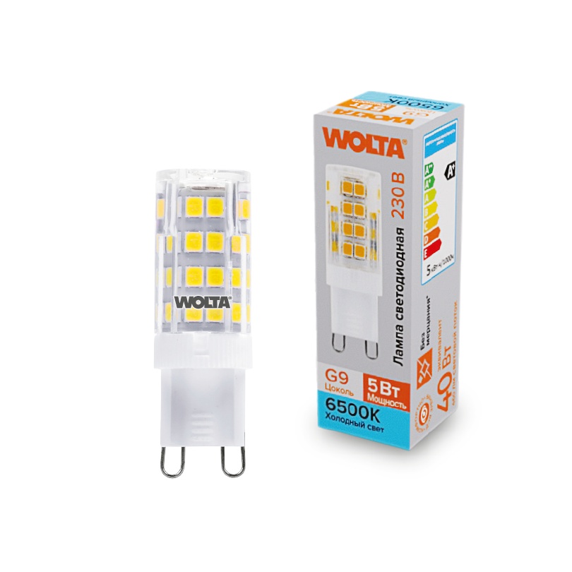 Лампа светодиодная WOLTA WSTD-JCD-5W6KG9-C (керамика) "Капсульная" JCD 5Вт 460лм 6500K G9 1/10/100/1