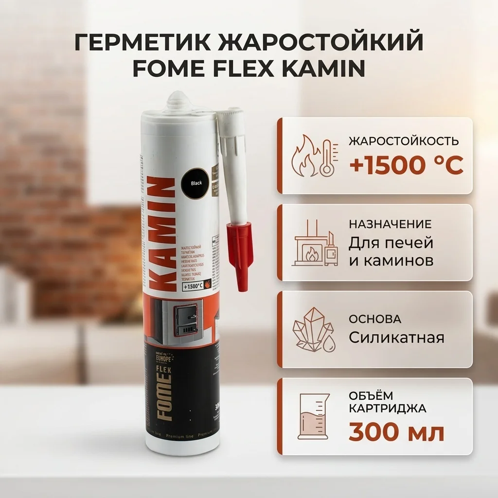 Герметик жарост Камин 1500С черный 300мл FOME FLEX_(0120)