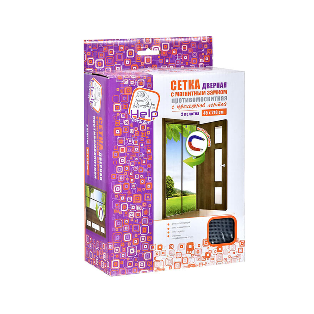 Сетка-штора на дверь HELP  45*210 см 2шт., с магнитным замком, с  крепежной лентой