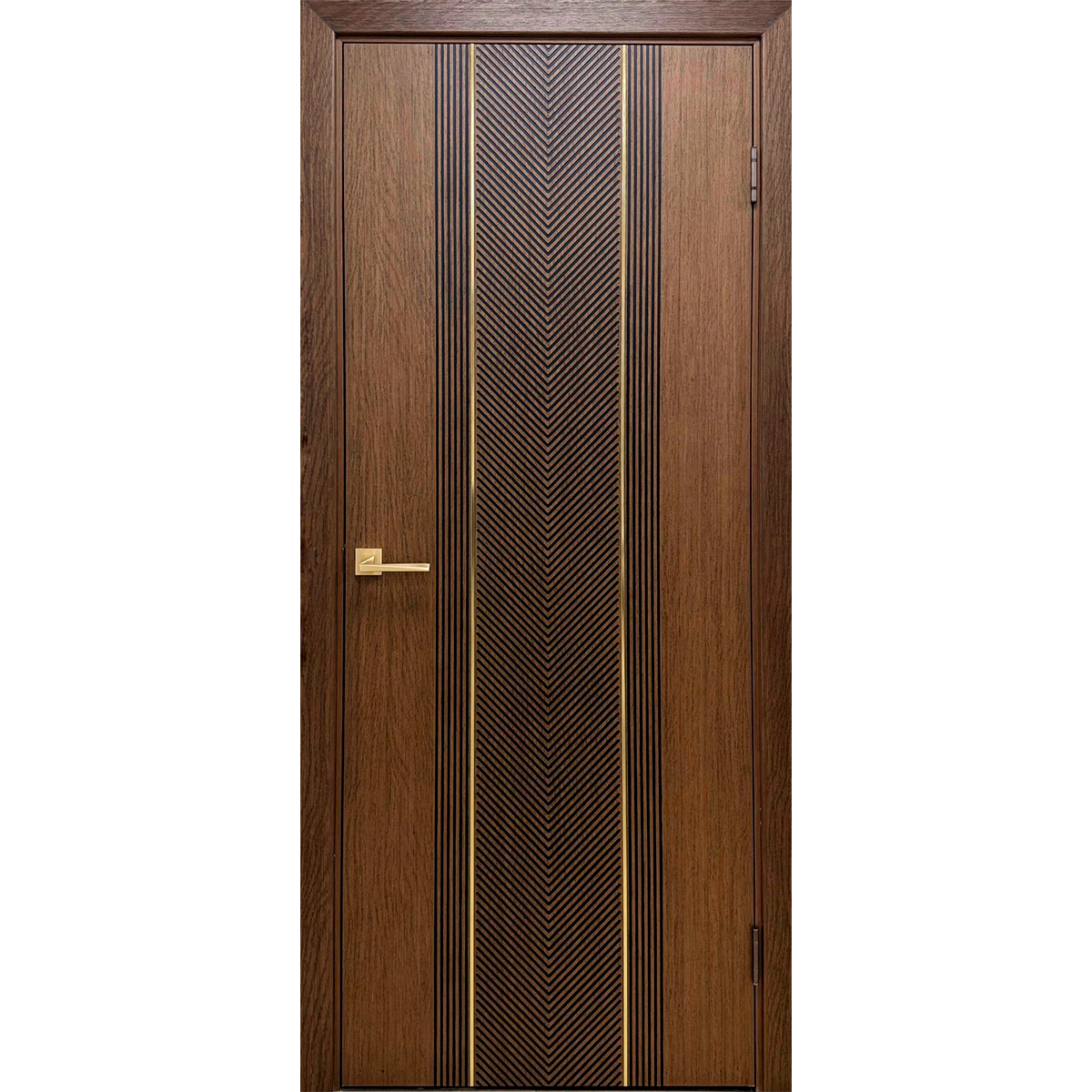 Дверное полотно Синди-6 "текстурированный орех" с золотым молдингом Дверное полотно 2-06