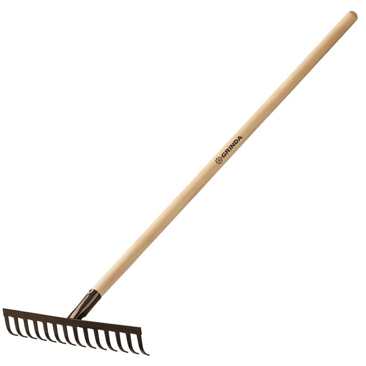 Грабли садовые GRINDA, GT-14 WOOD, 360 х 80 х 1300 мм, 14 прямых зубцов, углерод. сталь, антикор. по