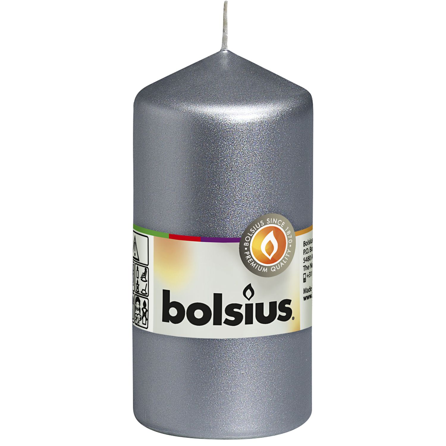 Свеча столбик Bolsius 120х58 мм серебро