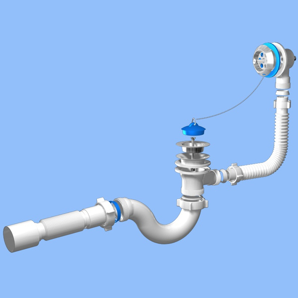 Сифон Ани для ванны нерж.чашка d70 1"1/2*40/50 S-образ. гофра E155