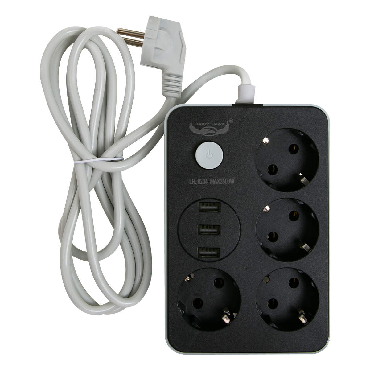 Удлинитель сетевой 2 м 8204 4Р. Usb 3 (черный)