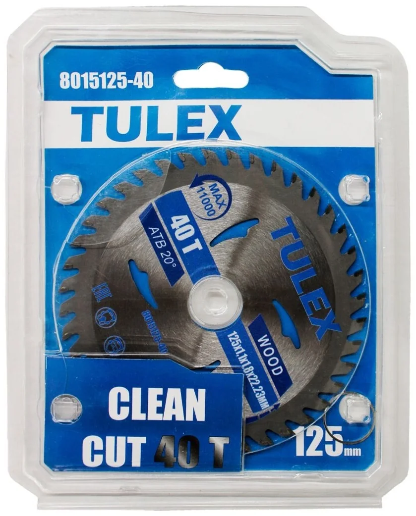 Диск пильный TULEX 8015125-40, ЧИСТЫЙ РЕЗ, по дереву, 125х22,23мм, 40Т