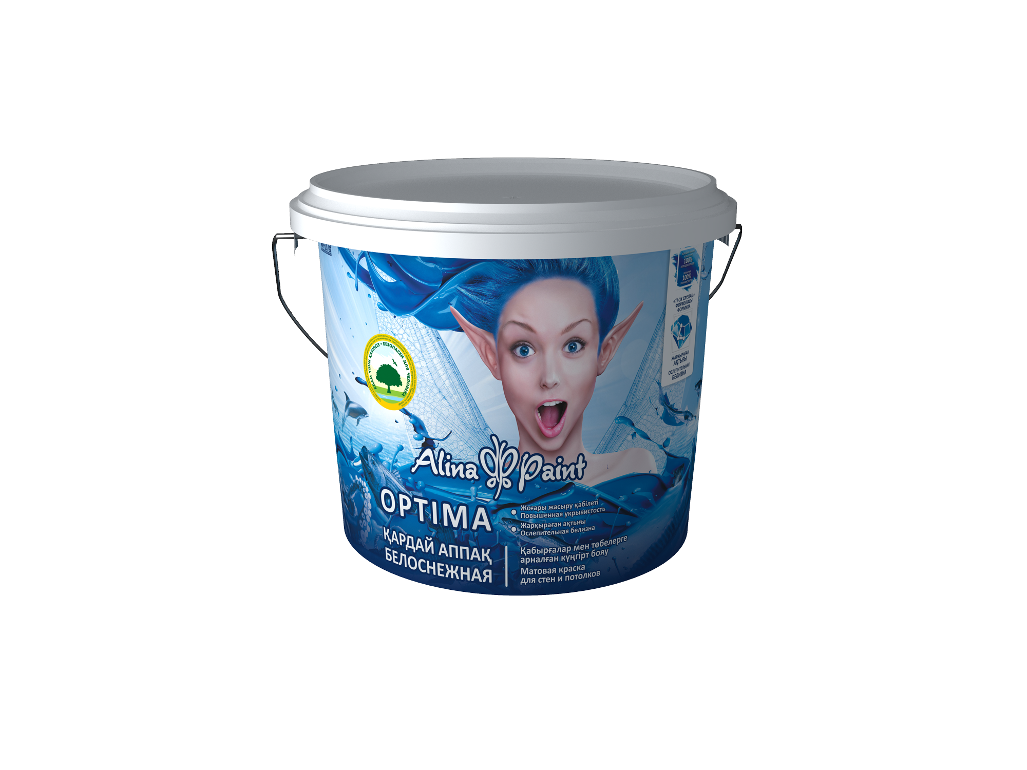 Краска водоэмульсионная, Alina Paint OPTIMA, 3 кг (интерьерная, супербелая, всесезонная)