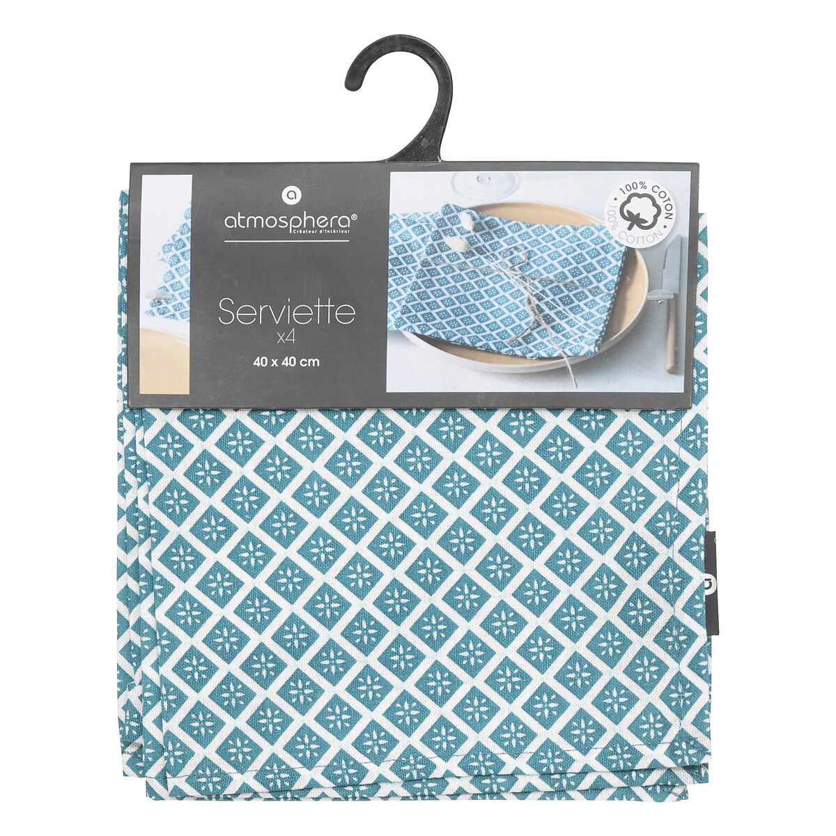 Набор сервировочных салфеток Atmosphera 40х40 см 4 шт синий 185262Q