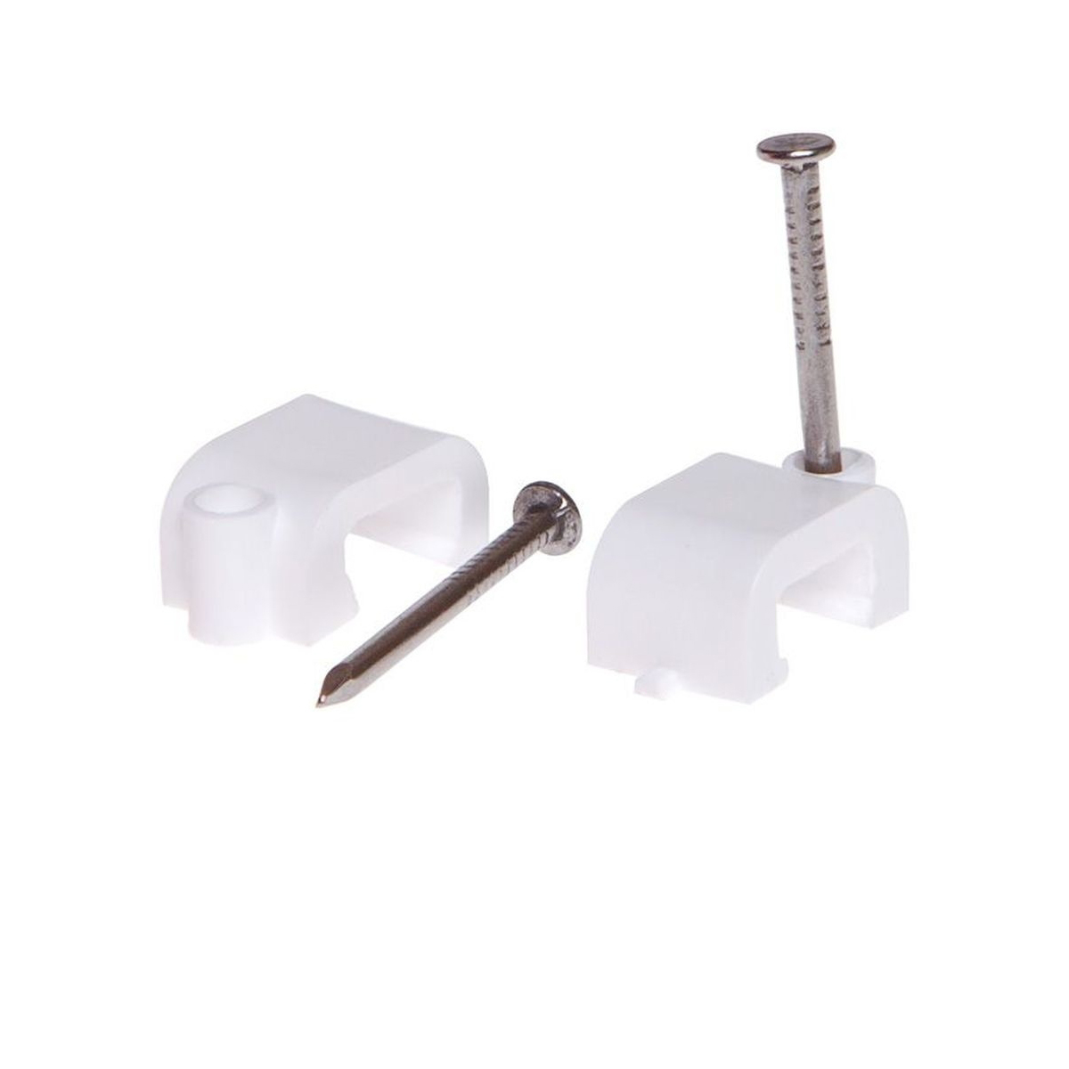 Скоба для крепления прямоугольного кабеля 12 мм белая, с гвоздем (30 шт в зип-локе) STARFIX(упак)