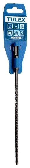 Бур по бетону TULEX 6024-260-065, 4 резца YG8C, 40 Cr-V, 46-51 HRS, хвостовик SDS-Plus, 260*6,5мм