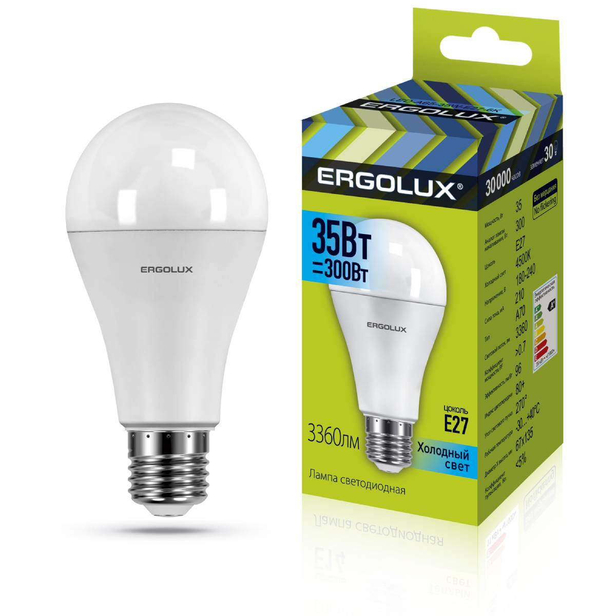 Лампа Ergolux LED-A70-35W-E27-4K (Эл.лампа светодиодная ЛОН 35Вт E27 4500K 180-240В) 14231