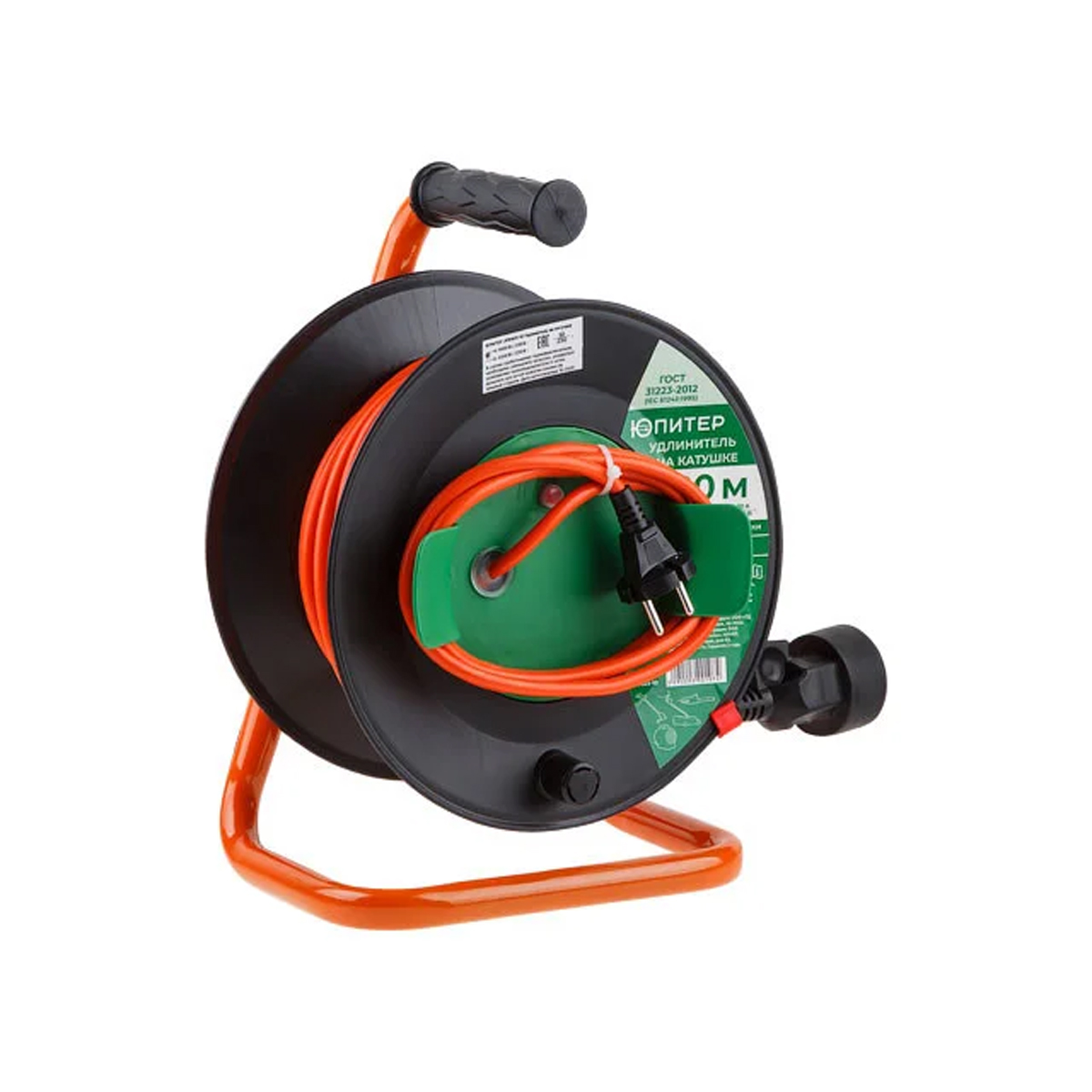 Удлинитель на катушке 20м (1 роз., 2,2кВт, б/з, ПВС 2х1,0) Юпитер