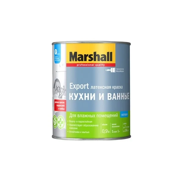 Краска Marshall д/КУХ.и ВАН.латексная кр. BW 0,9л