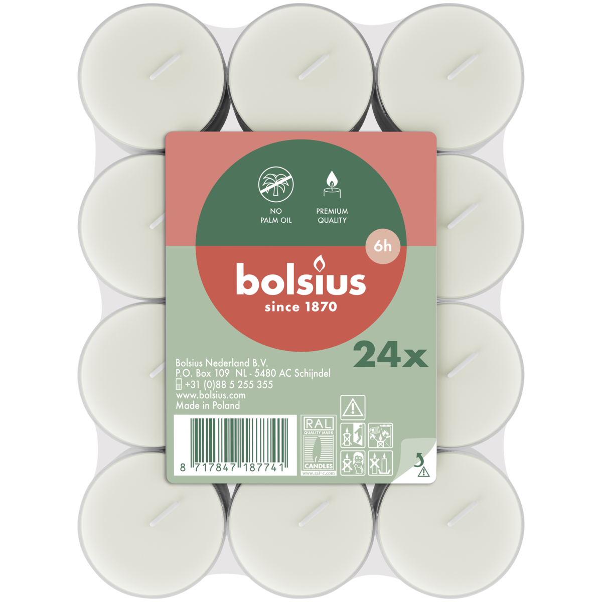 Набор чайных свечей Bolsius 24 шт, 6 ч. Белые