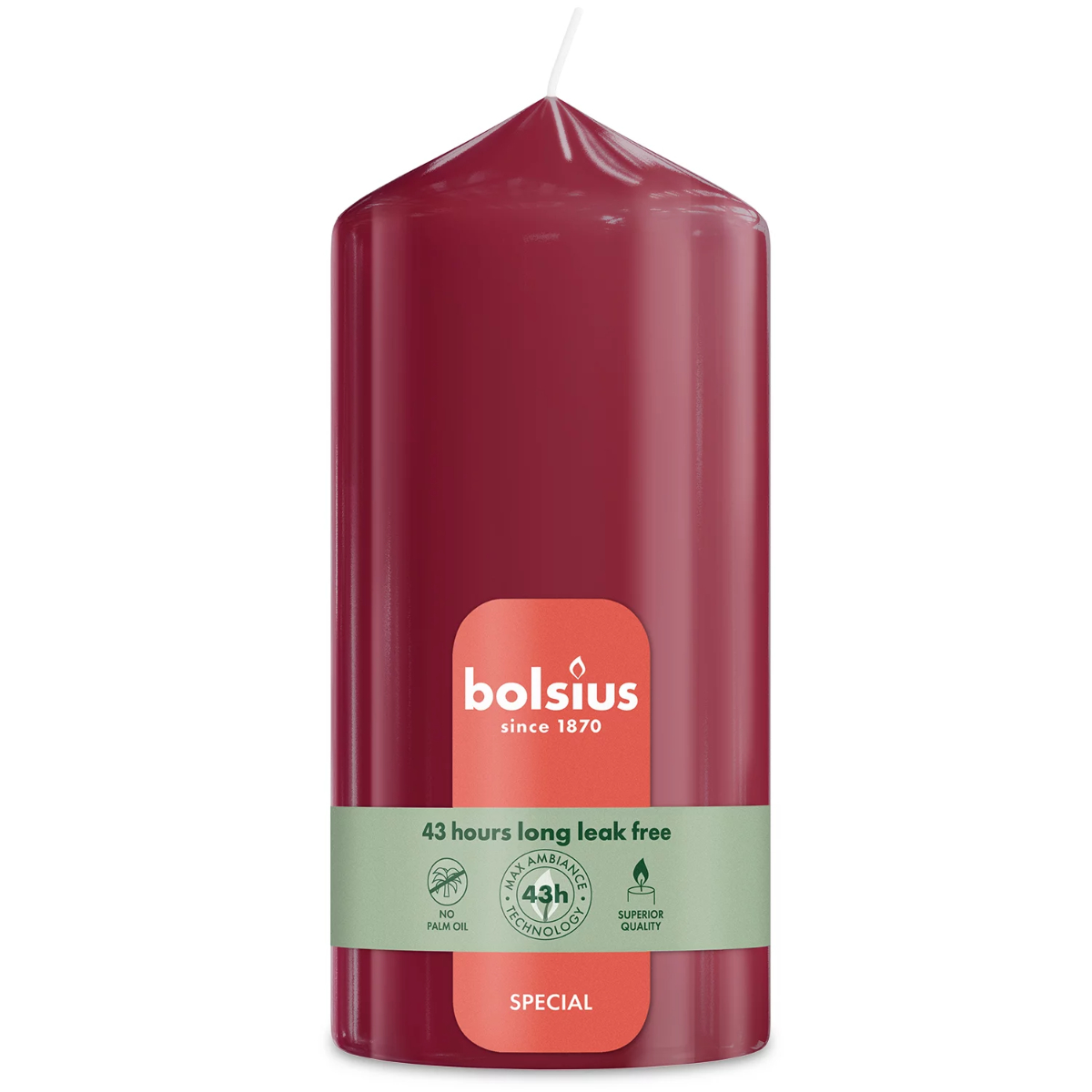 Свеча столбик Bolsius Ultra Gloss 13х6,8 см Velvet Red