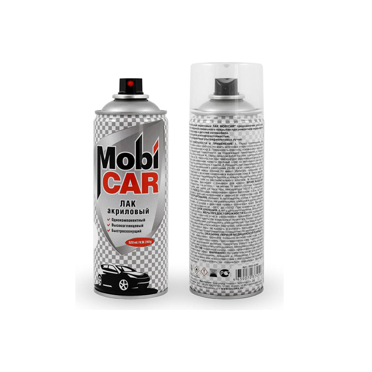 Аэрозольный лак акриловый MobiCAR, 520 мл, бесцветный глянцевый