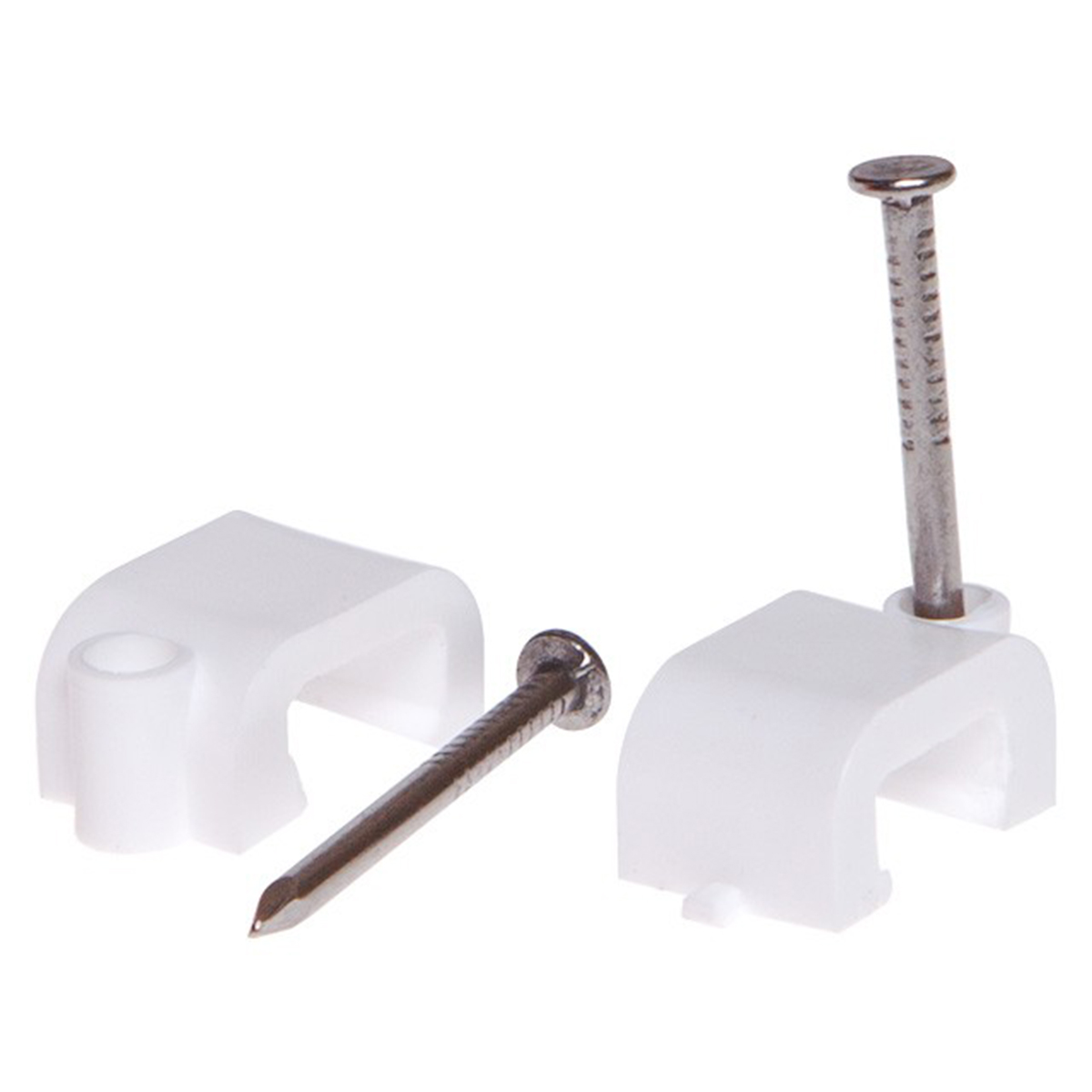 Скоба для крепления прямоугольного кабеля 6 мм белая, с гвоздем (50 шт в зип-локе) STARFIX.