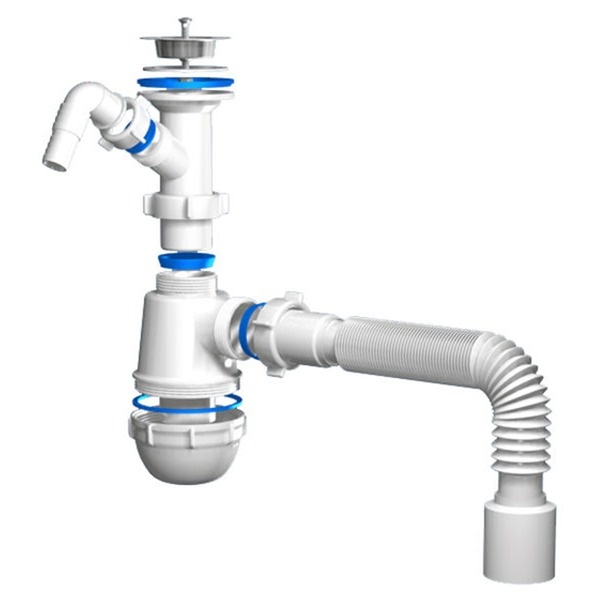 Сифон Ани Грот для раковины нерж.чашка 1 1/2*40, с отводом стир.маш. И с гиб. А 2015