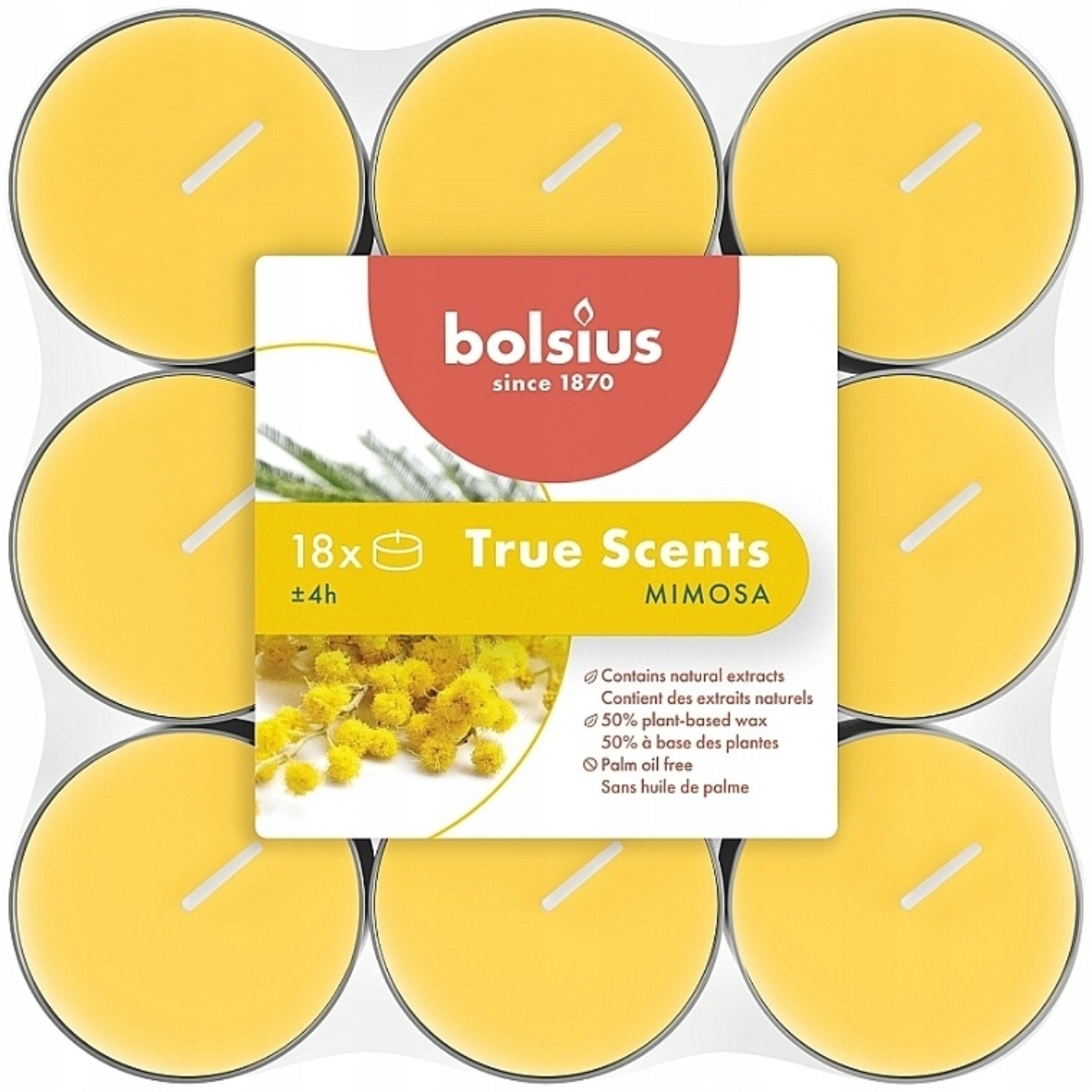 Набор чайных свечей Bolsius True Scents 18 шт Mimosa