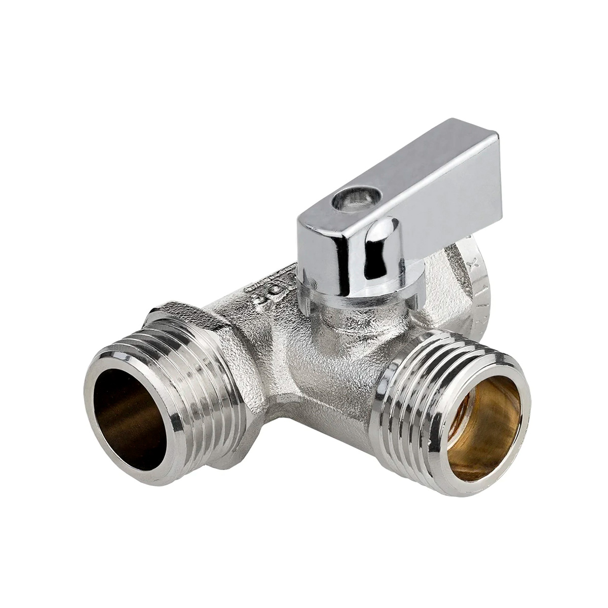 Кран шаровой трёхпроходной для бытовой техники 1/2" х 1/2" х 1/2" в/н/н, никел.латунь, ГОСТ, MPF