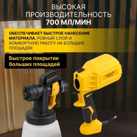Краскораспылитель электрический MOLOT MPS 0740 в кор. (450 Вт, 700 мл/мин, 0.8 л. бак, 2.5 мм сопло,