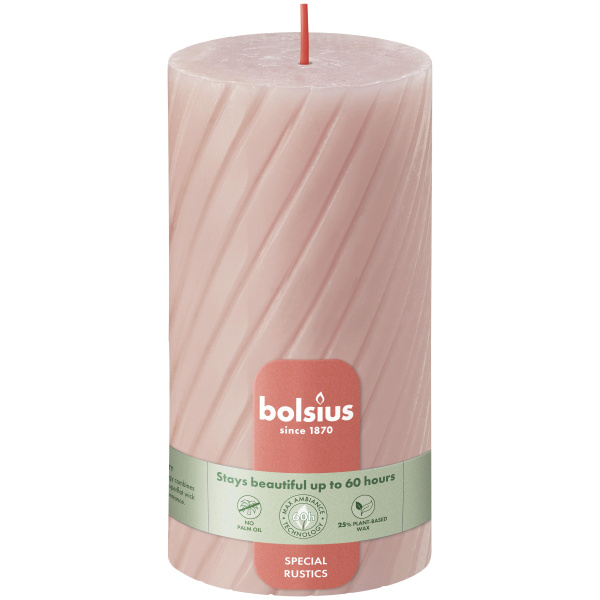 Свеча столбик Bolsius Rustic Twisted ribbed 13х6,8 см Misty Pink