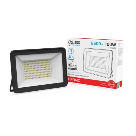 Прожектор Gauss LED Elementary 100W 9500lm IP65 6500K 175-265V черный 613100100 P PROMO