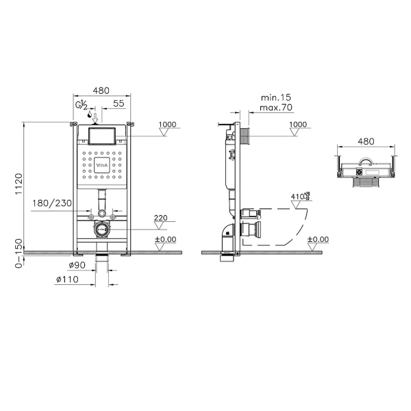 Унитаз подвесной Vitra Zentrum Round безободковый, кнопка хром (9875B003-7201)