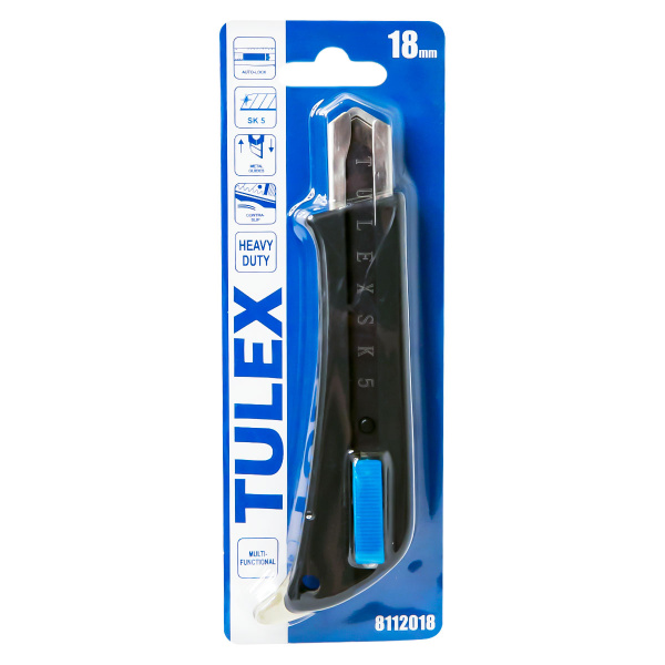 Нож TULEX "HEAVY DUTY" 8112018 с автоблокировкой, двухкомпонентный корпус, сегмент. лезвие SK5, 18мм