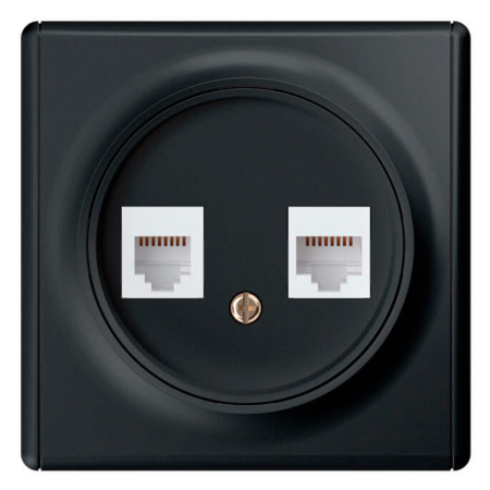 Розетка двойная компьютерная RJ45 кат.5e, цвет чёрный (серия Florence)