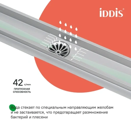 Лоток душевой, сифон 360, комбинированный затвор, двухсторонняя решетка, 600мм, хром, IDDIS, 975B6SB