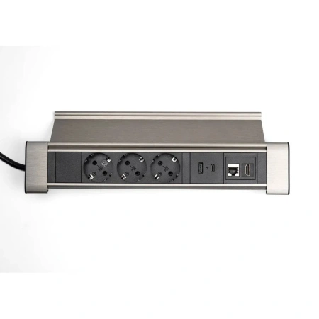 Блок настольный с крышкой, 3 розетки 200B, 1 USB, 1 Type-C, RJ45, HDMI чёрный