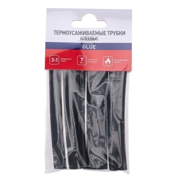 Набор термоусаживаемых трубок СТТК №7 GLUE 3:1, упаковка 7 шт. по 10 см REXANT