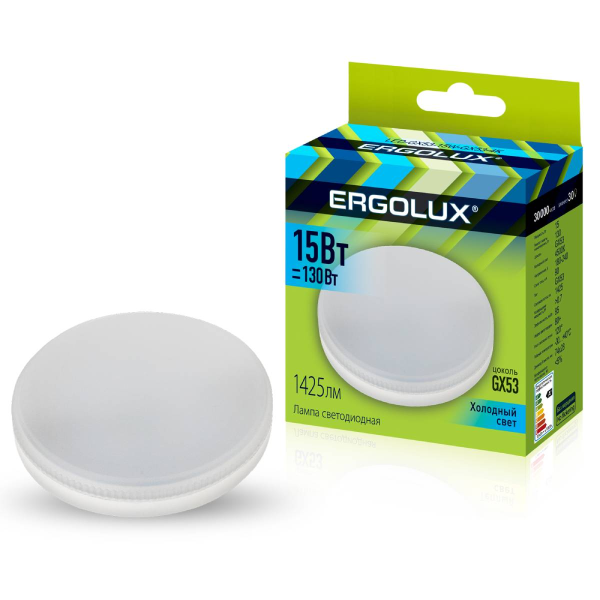 Лампа Ergolux LED-GX53-15W-GX53-4K (Эл.лампа светодиодная 15Вт GX53 4500К 180-240В) 14239