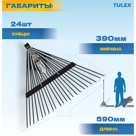 Грабли веерные TULEX 0013244 садовые, 24 зубца, фиберглассовый черенок, 1500мм