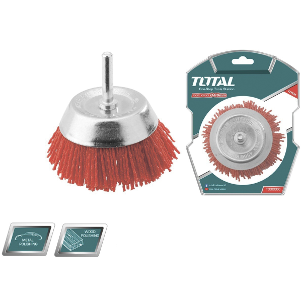 Щётка чашечная "ТОТАL" TAC33035 со шпилькой нейлоновая по дереву 75мм