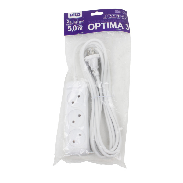 Удлинитель б/з 3 входа 5 метров OPTIMA 8003050